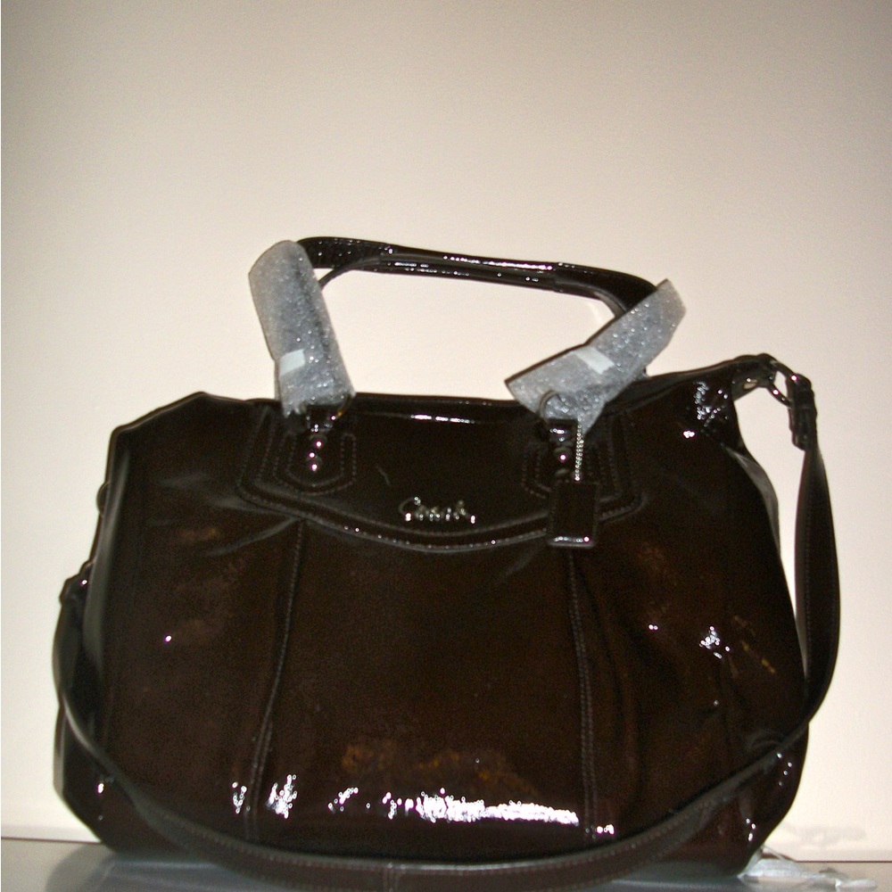 New w/Tag Coach Ashley Patent Satchel Purse F20460 SV/MA Brown Below $368 Retail